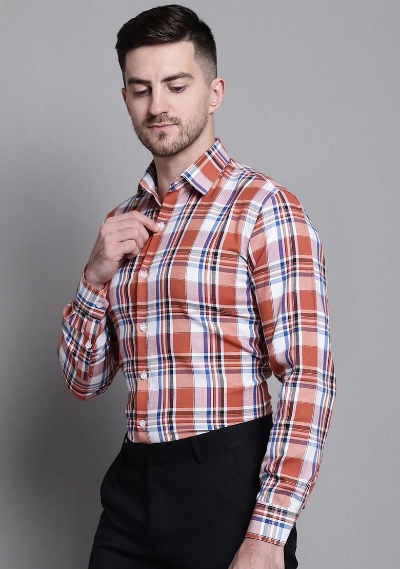 Brown Checkered Cotton Shirt For Men - Indya