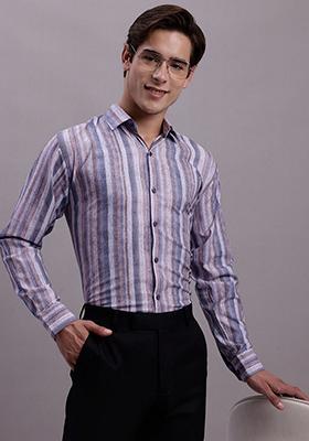 Purple Printed Poly Cotton Shirt For Men