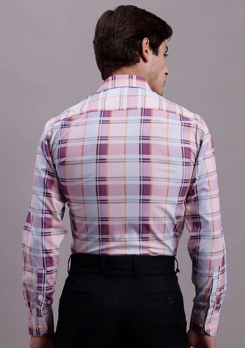 Wine Checkered Poly Cotton Shirt For Men - Indya
