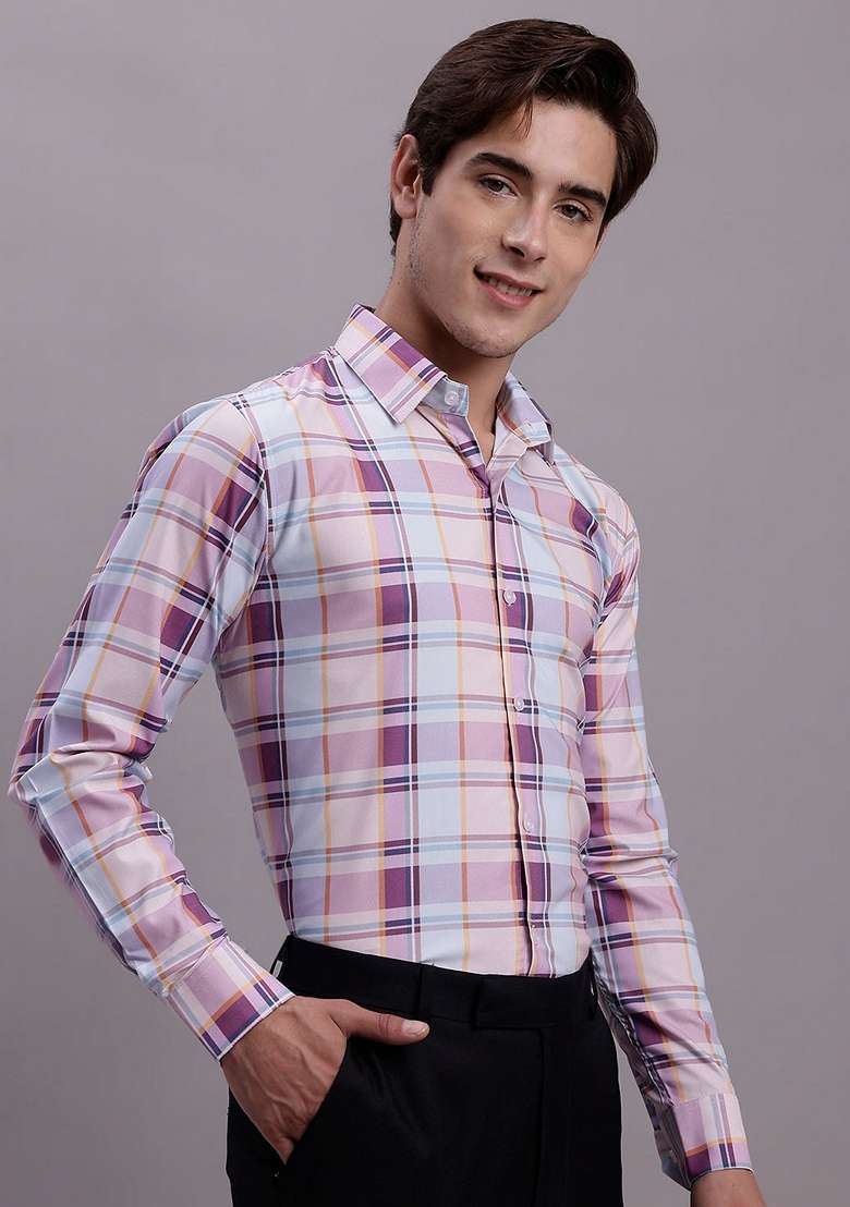Wine Checkered Poly Cotton Shirt For Men - Indya