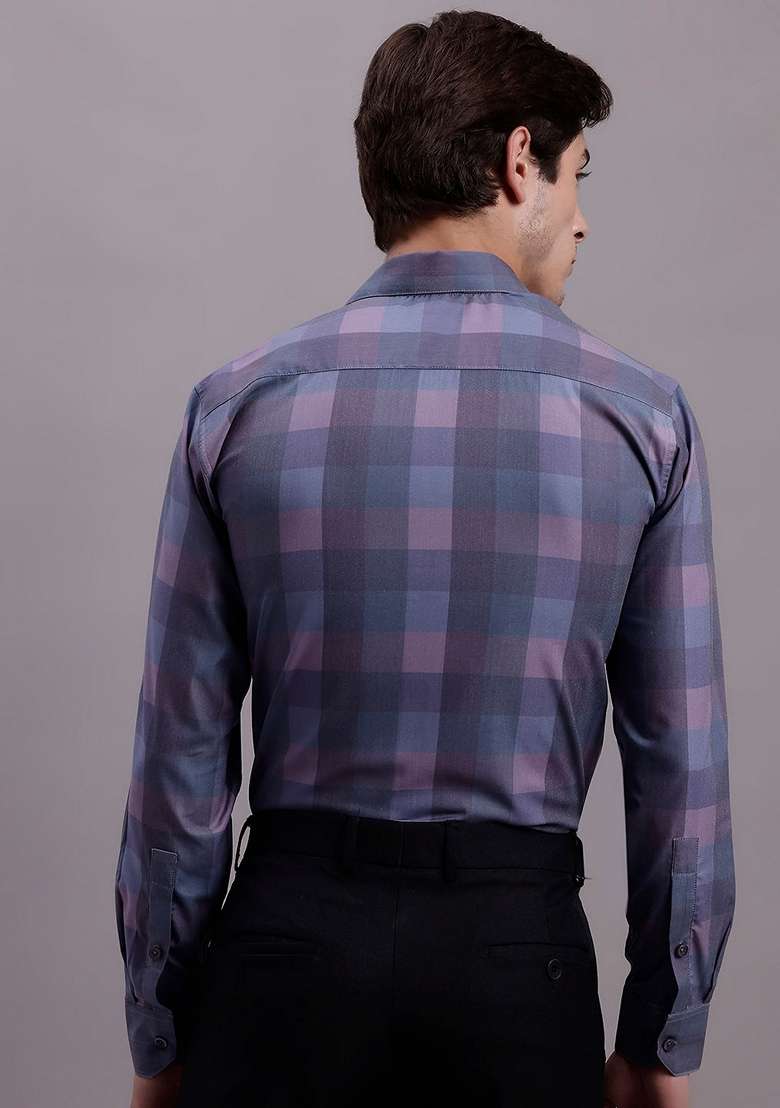 Purple Checkered Poly Cotton Shirt For Men - Indya