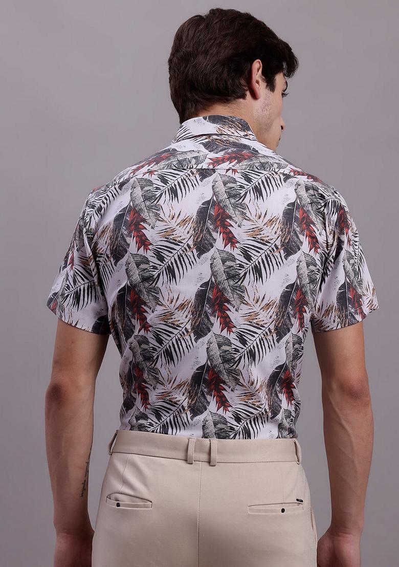 Red Printed Poly Cotton Shirt For Men