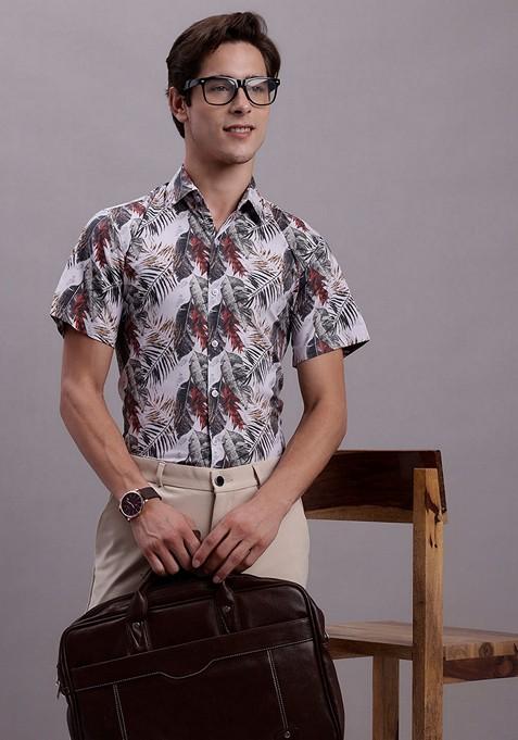 Red Printed Poly Cotton Shirt For Men