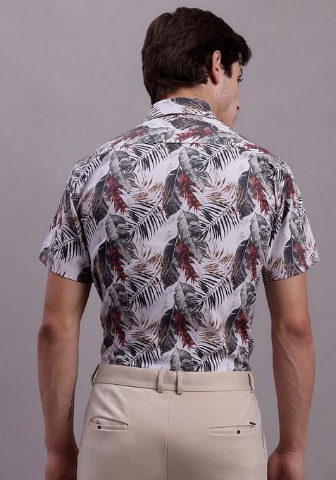 Red Printed Poly Cotton Shirt For Men