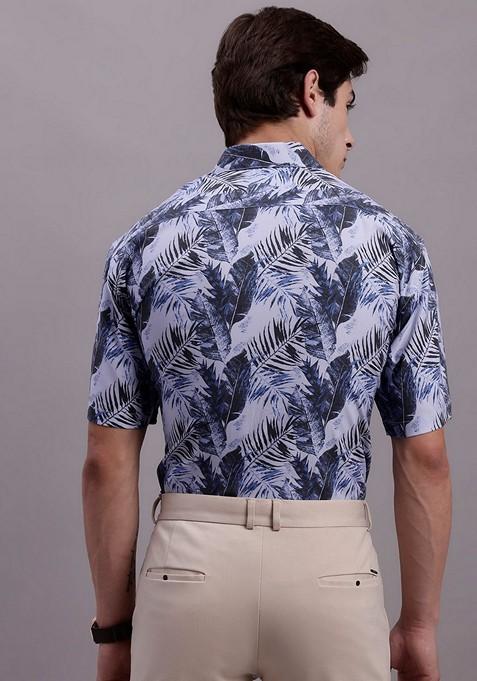 Grey Printed Poly Cotton Shirt For Men