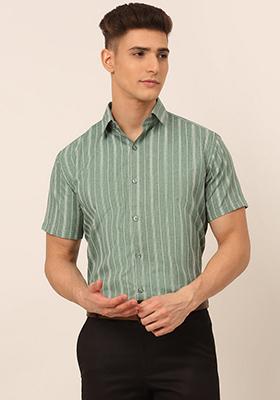Green Printed Cotton Blend Shirt For Men