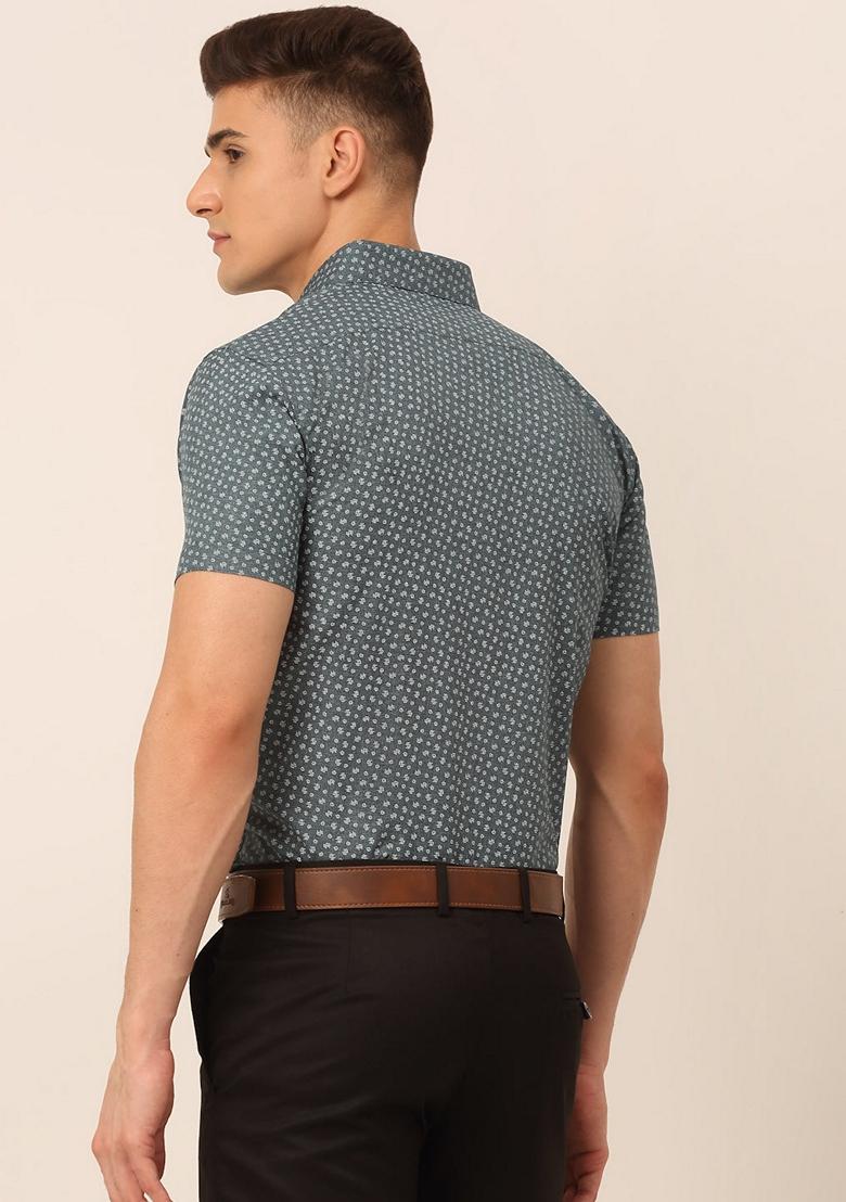 Grey Printed Cotton Blend Shirt For Men
