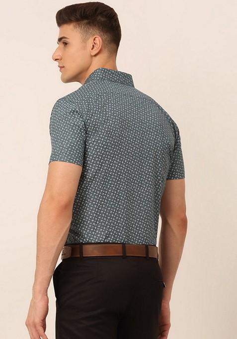 Grey Printed Cotton Blend Shirt For Men