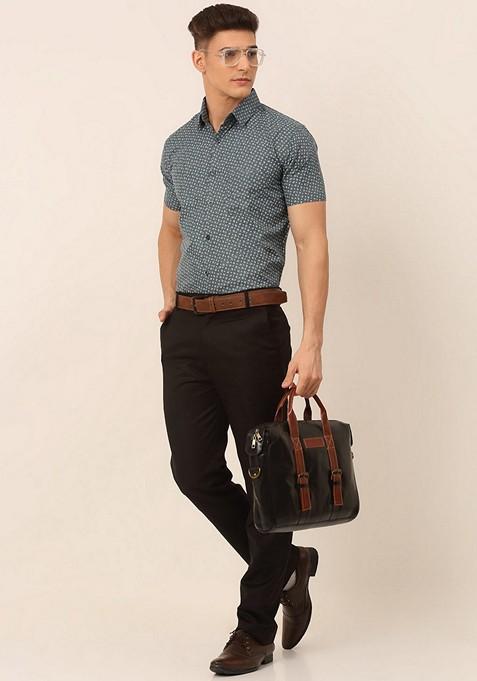 Grey Printed Cotton Blend Shirt For Men