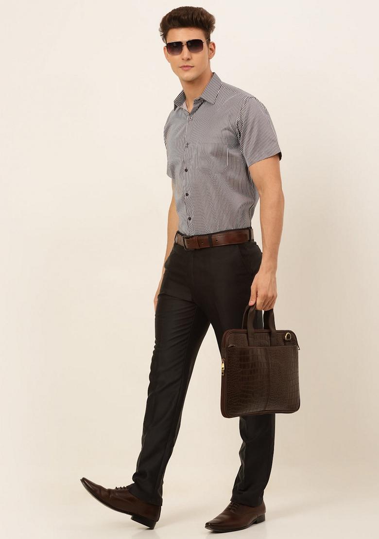 Black Printed Cotton Blend Shirt For Men - Indya