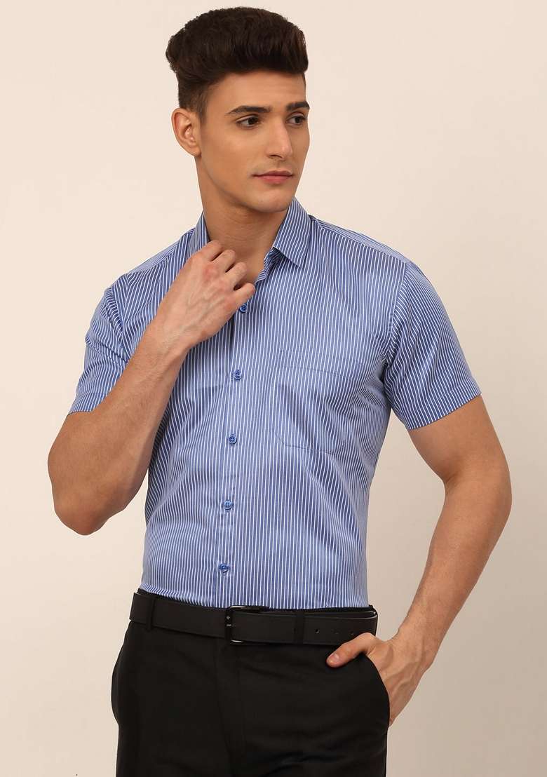 Blue Printed Cotton Blend Shirt For Men - Indya