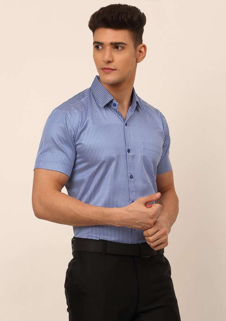 Blue Printed Cotton Blend Shirt For Men - Indya