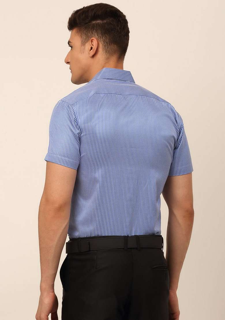 Blue Printed Cotton Blend Shirt For Men - Indya
