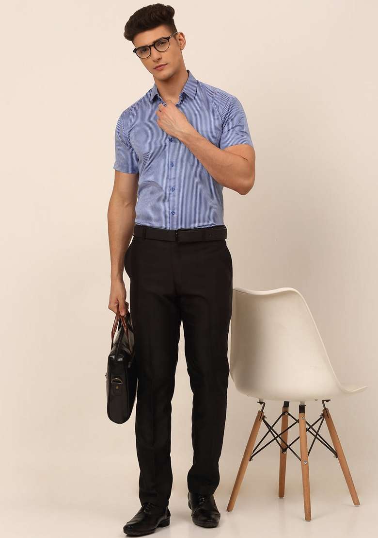 Blue Printed Cotton Blend Shirt For Men - Indya