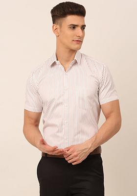 White Printed Cotton Blend Shirt For Men