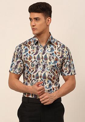 Multicolour Printed Cotton Shirt For Men