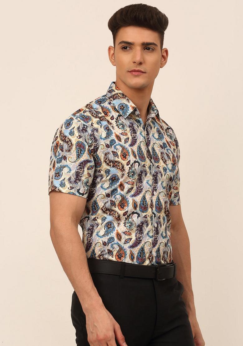 Multicolour Printed Cotton Shirt For Men