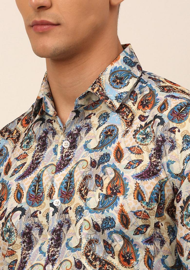 Multicolour Printed Cotton Shirt For Men