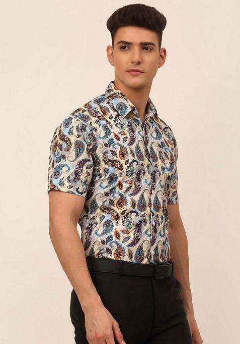 Multicolour Printed Cotton Shirt For Men