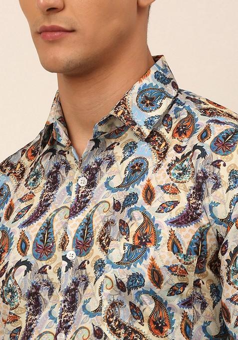 Multicolour Printed Cotton Shirt For Men