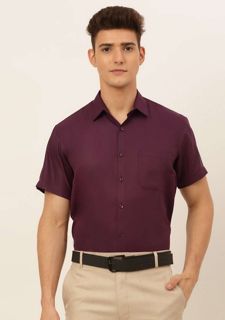 Wine Cotton Blend Shirt For Men - Indya