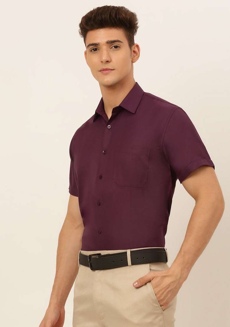 Wine Cotton Blend Shirt For Men - Indya