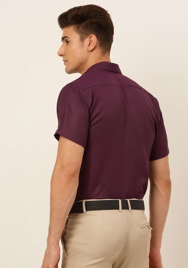 Wine Cotton Blend Shirt For Men - Indya