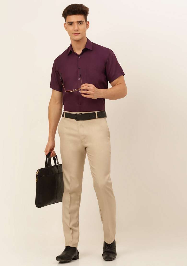 Wine Cotton Blend Shirt For Men - Indya
