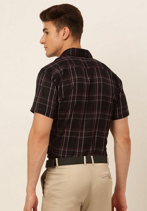 Black Checkered Cotton Shirt For Men