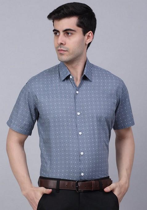 Grey Printed Cotton Shirt For Men