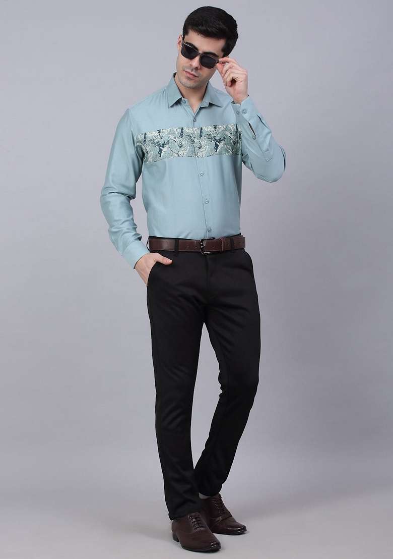 Pista Green Printed Cotton Shirt For Men - Indya