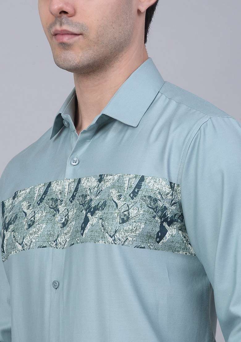 Pista Green Printed Cotton Shirt For Men - Indya