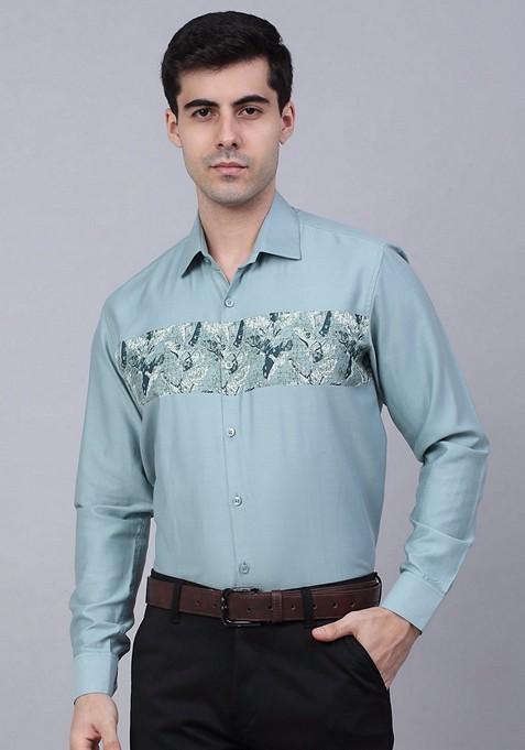 Pista Green Printed Cotton Shirt For Men