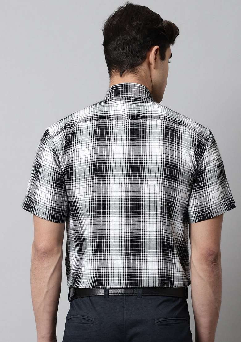 Black Checkered Cotton Shirt For Men - Indya