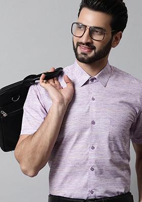 Purple Woven Design Cotton Shirt For Men