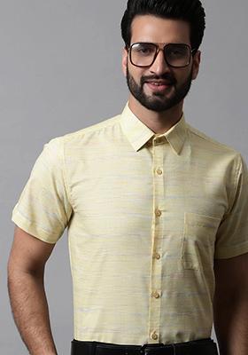 Yellow Woven Design Cotton Shirt For Men