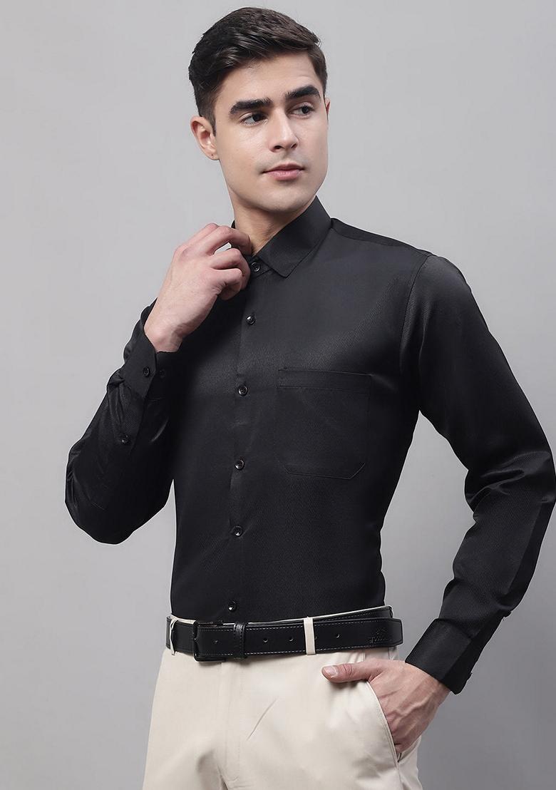 Black Cotton Blend Shirt For Men - Indya