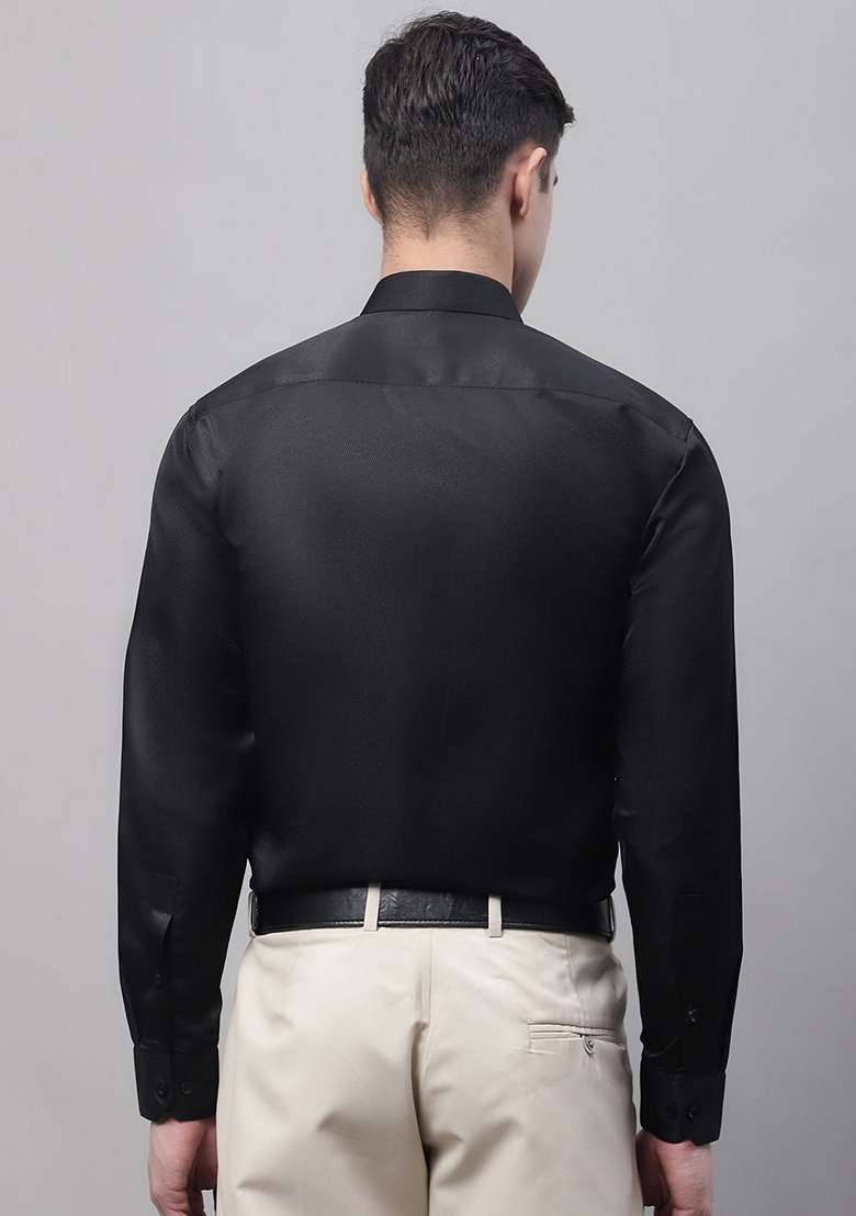 Black Cotton Blend Shirt For Men - Indya