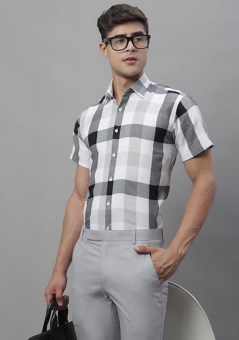 Black Checkered Cotton Shirt For Men
