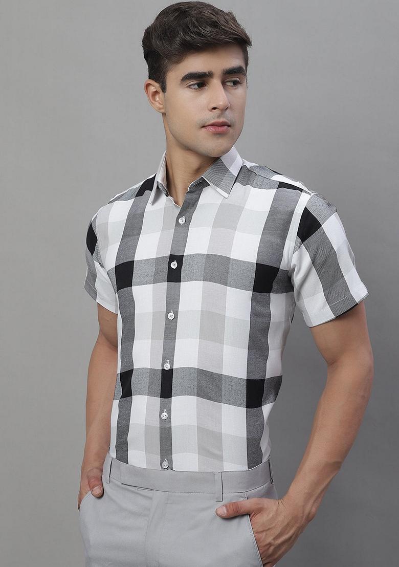 Black Checkered Cotton Shirt For Men