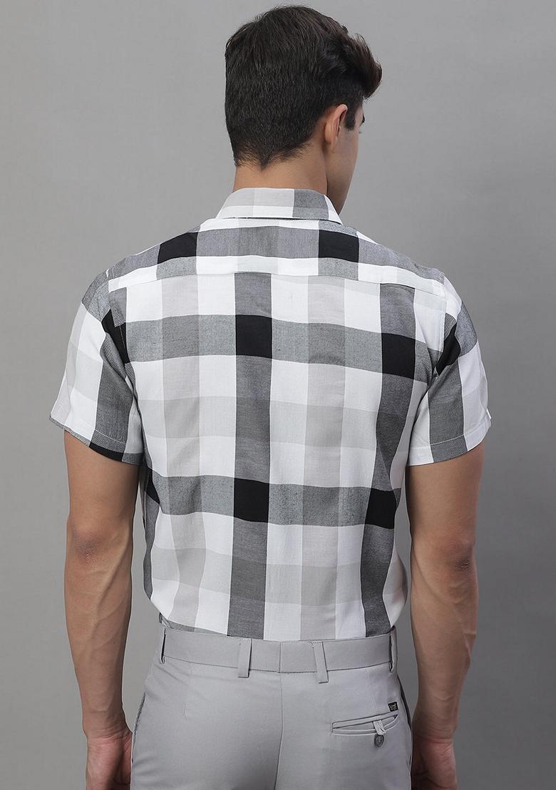 Black Checkered Cotton Shirt For Men