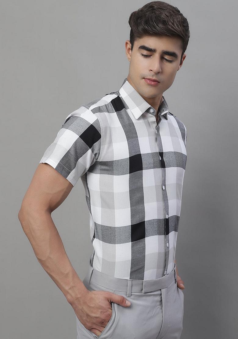 Black Checkered Cotton Shirt For Men