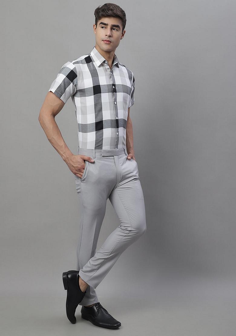 Black Checkered Cotton Shirt For Men