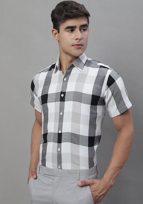 Black Checkered Cotton Shirt For Men