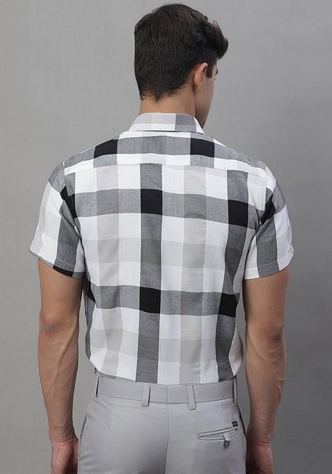 Black Checkered Cotton Shirt For Men
