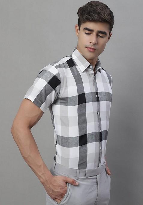 Black Checkered Cotton Shirt For Men