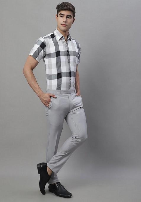 Black Checkered Cotton Shirt For Men