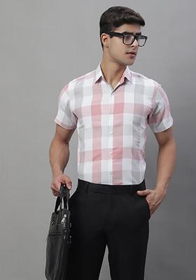 Pink Checkered Cotton Shirt For Men