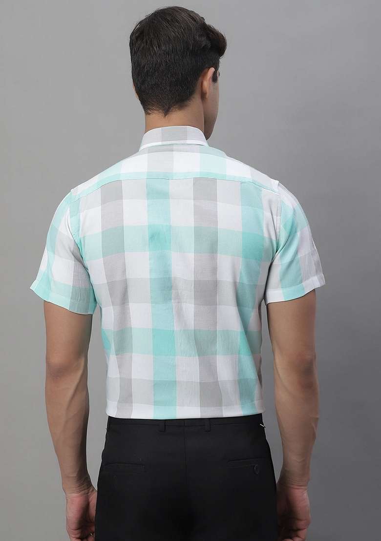 Sky Blue Checkered Cotton Shirt For Men - Indya