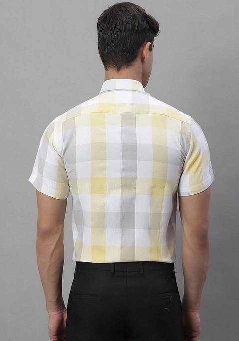 Yellow Checkered Cotton Shirt For Men